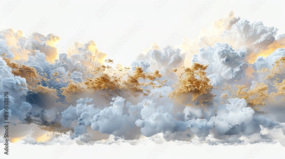 Vibrant, soft clouds with hints of gold and blue hues creating an ethereal atmosphere against a light background. Vibrant, soft clouds with hints of gold and blue hues creating an ethereal atmosphere against a light background.