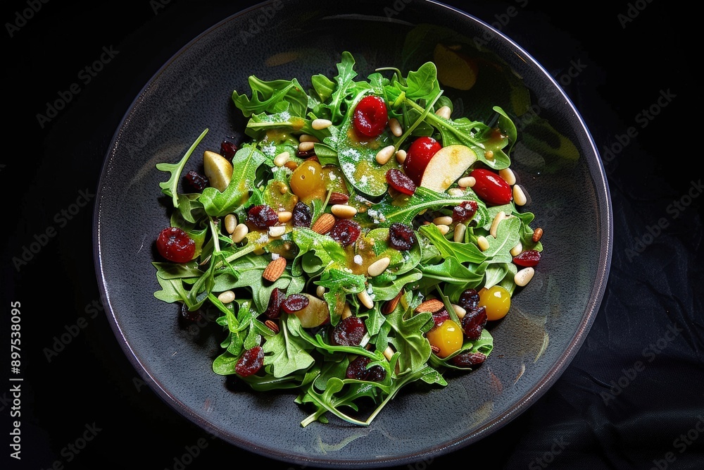 Colorful salad bowl with baby spinach and roasted almonds Colorful salad bowl with baby spinach and roasted almonds