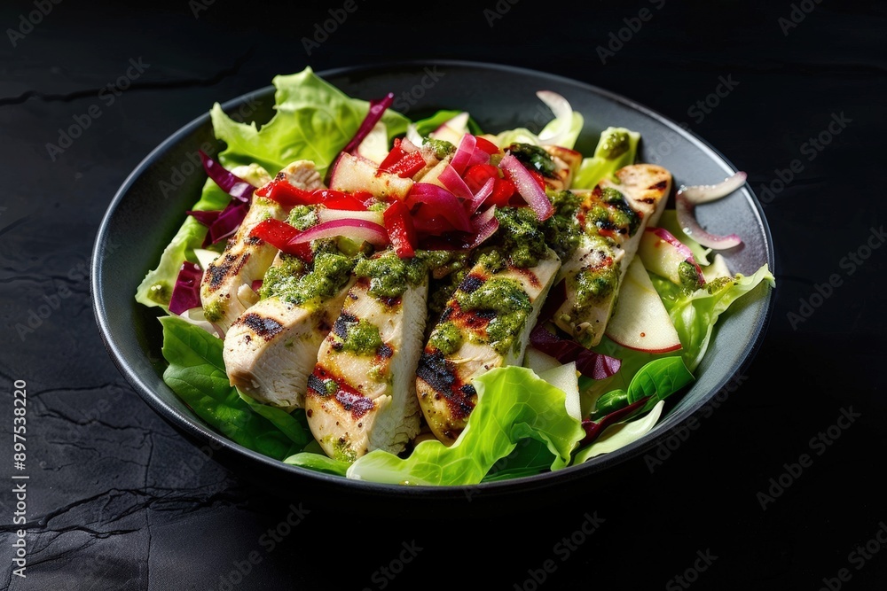 Vibrant Colors in Chicken and Apple Salad Dish Vibrant Colors in Chicken and Apple Salad Dish