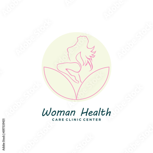 Woman health yoga logo design vector with creative idea icon