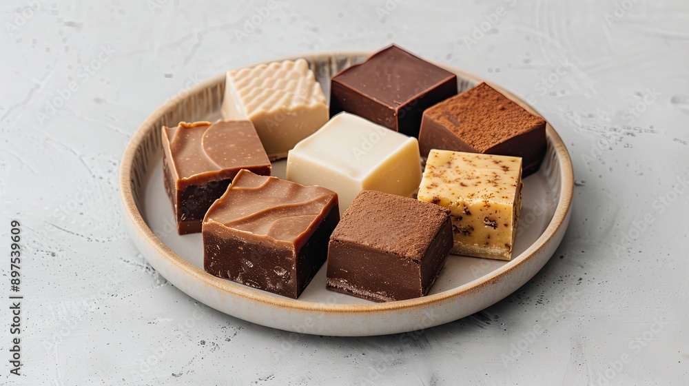 Plate of homemade fudge in various flavors Plate of homemade fudge in various flavors