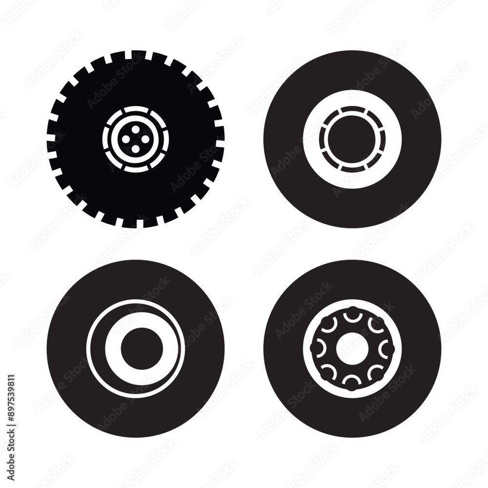 Truck Bus Car wheel icons set black wheel tires silhouette collection auto wheel disks Truck Bus Car wheel icons set black wheel tires silhouette collection auto wheel disks