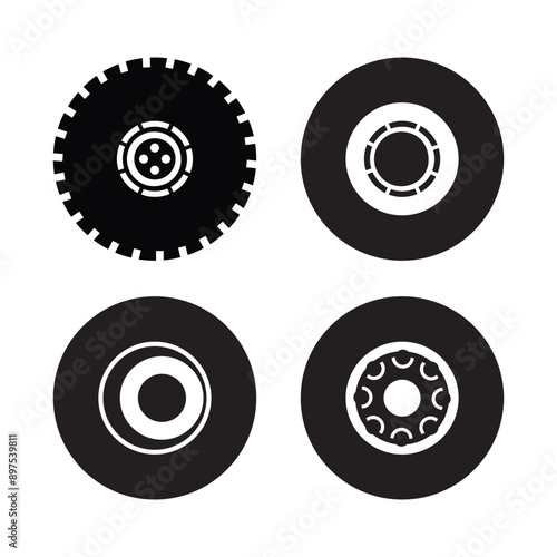 Truck Bus Car wheel icons set black wheel tires silhouette collection auto wheel disks