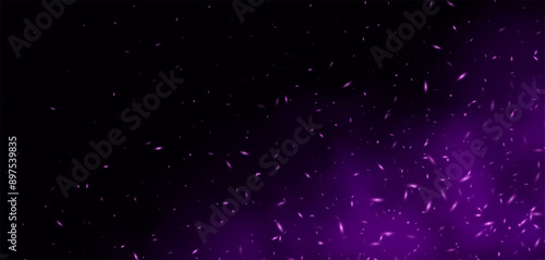 Purple flame with sparks, fire with flying cinder, abstract glowing embers, heat sparkles, bokeh fire texture. Vector illustration.