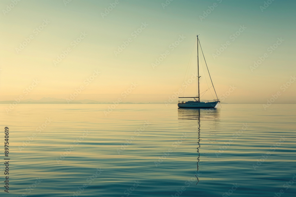 A sailboat peacefully drifting on calm waters A sailboat peacefully drifting on calm waters