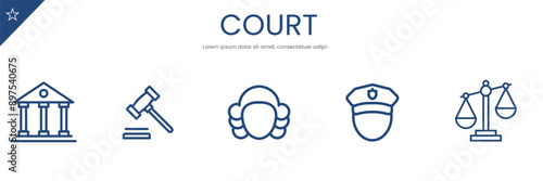 Court and law Related Vector Line Icons. Hammer, Justice, Lawyer and more.