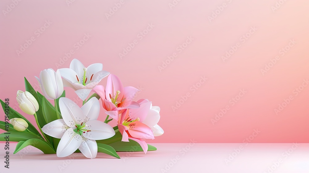 Delicate 3D lilies and tulips with a gradient background Delicate 3D lilies and tulips with a gradient background