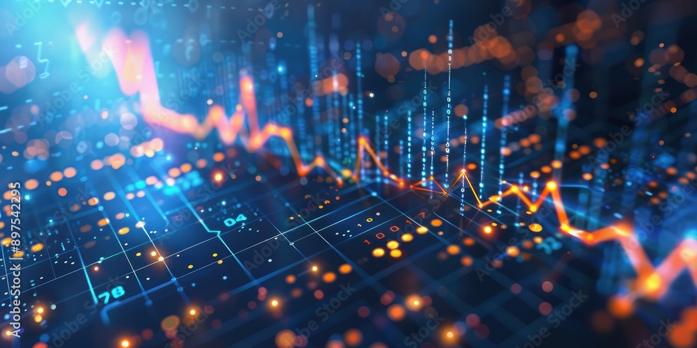 Fototapeta premium a?'imagine: Dynamic scatter plot highlighting the strong positive link between stock prices and trading volume, reflecting increased investor activity and interest.