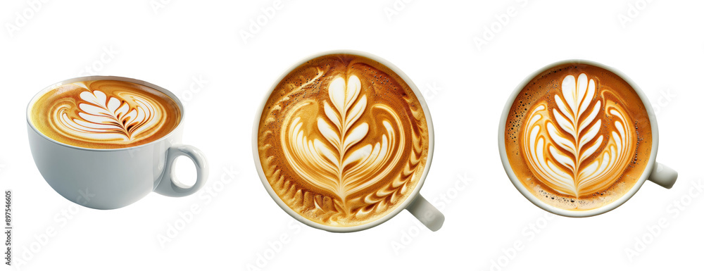 Fototapeta premium Artistic Coffee Cups Isolated on Transparent Background