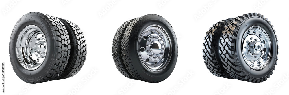 Fototapeta premium Diverse Types of Vehicle Tires Isolated on Transparent Background