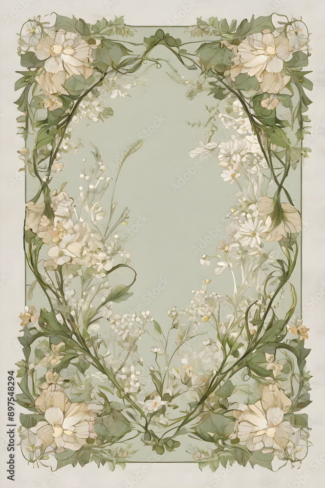 modern art nouveau wildflower frame border, for wedding invitations, with empty space in the middle, delicate wildflowers, generative ai modern art nouveau wildflower frame border, for wedding invitations, with empty space in the middle, delicate wildflowers, generative ai
