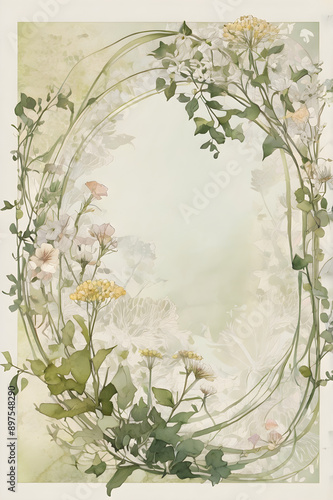 Modern art nouveau wildflower frame border, generative ai
