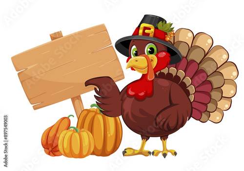 Thanksgiving greeting card with a turkey bird