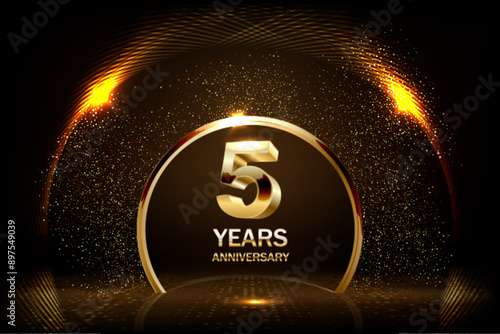 5 years Celebration Golden Jubilee Award Graphics Background. Entertainment Spot Light Hollywood Template Luxury Premium Corporate Abstract Design Template Banner Certificate.