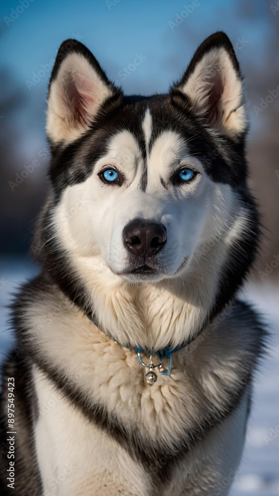 A strikingly elegant Siberian Husky, dotted with silver and black fur that gleams under a soft light, A strikingly elegant Siberian Husky, dotted with silver and black fur that gleams under a soft light,