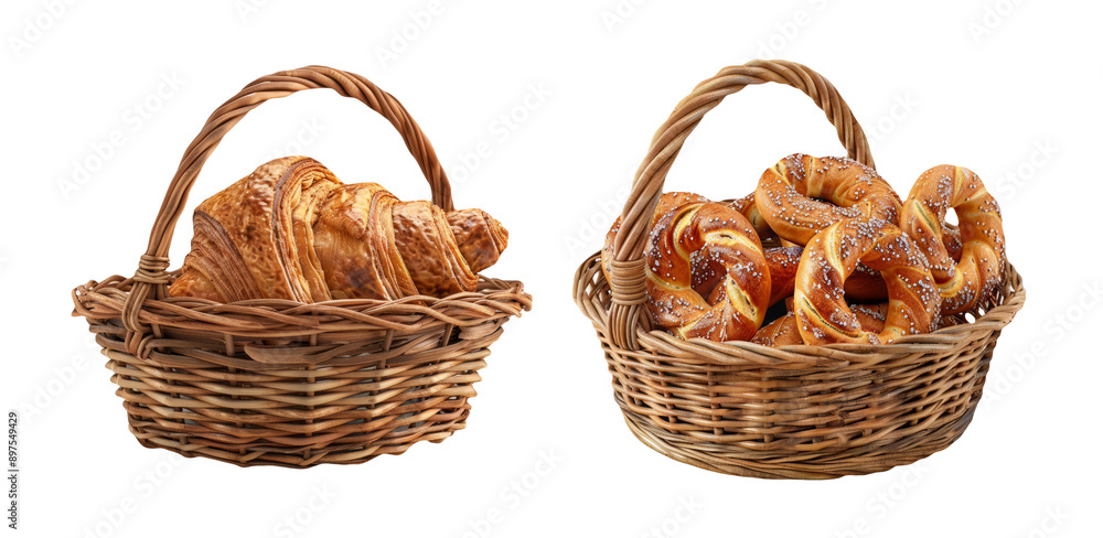 Salted Pretzels in a Wicker Basket Isolated on Transparent Background Salted Pretzels in a Wicker Basket Isolated on Transparent Background