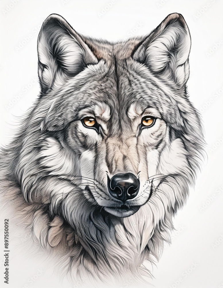 Fototapeta premium wolf head profile on a neutral white background 