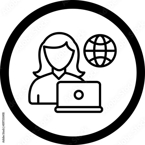 Remote Female Worker Icon Design