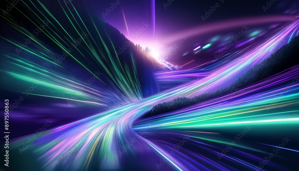 Supersonic speed through the internet. Use deep blue, purple and green. Supersonic speed through the internet. Use deep blue, purple and green.