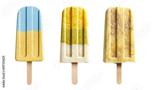 Golden and Creamy Popsicles Collection Isolated on Transparent Background