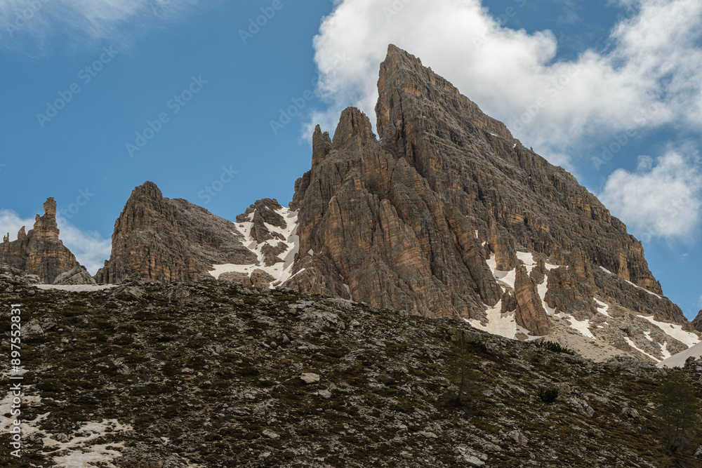 Fototapeta premium Tre Cime Circuit in the Dolomites: Snow and Unpredictable Fog