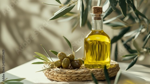 Wallpaper Mural Olive oil and olive twig on a table Torontodigital.ca