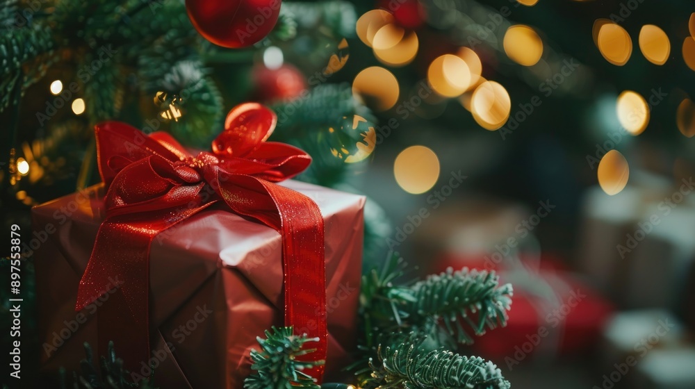 Christmas presents under tree with blurred background Space for text Festive theme Joyful December holidays Festive decorations Festive season Filtered photo Christmas presents under tree with blurred background Space for text Festive theme Joyful December holidays Festive decorations Festive season Filtered photo