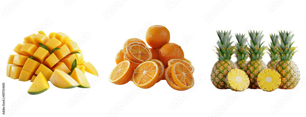 Citrus and Pineapple Fruit Assortment Isolated on Transparent Background. Citrus and Pineapple Fruit Assortment Isolated on Transparent Background.