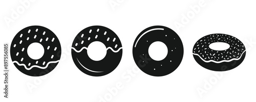 Donuts icon vector. Donut food snack bitten vector symbol. Donuts Sign. Doughnut icon set.
