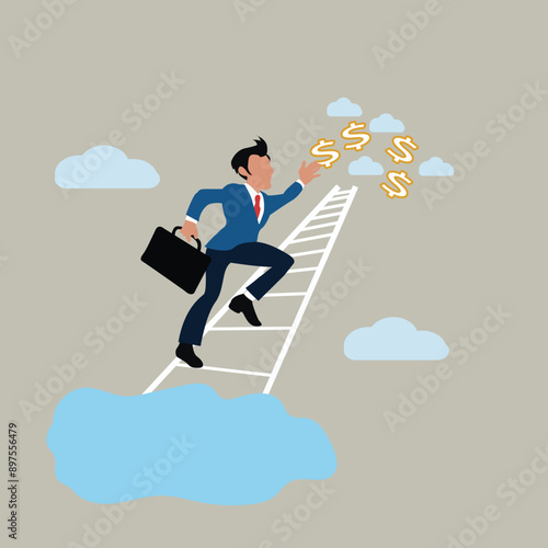 business man moving up the stairs towards his goal, wealth management, money and investment advisor concept. success, business goal. achivment.