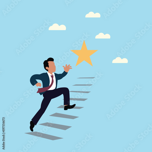 business man moving up the stairs towards his goal, wealth management, money and investment advisor concept. success, business goal. achivment.
