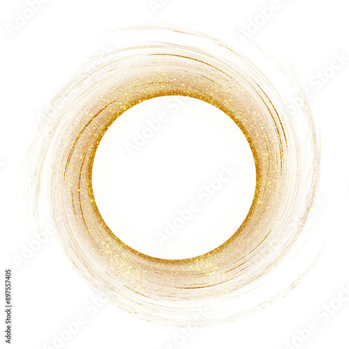 Round frame made of golden rings.Luxury Gold Frame Sparkling: Gold Holidays Banner, Line Decorations, Wedding Invitation Border, Geometric Abstract Design Illustration for Poster, Cover, Invitation.