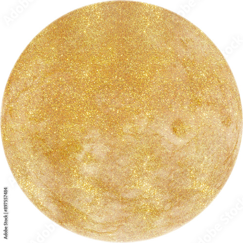 Golden planet, sparkle moon. Gold Shining Paint Stain Hand Drawn Illustration brush stroke paint ornament decorate. Gold astrology. Wedding invitation border. nebula on transparent, luxury star