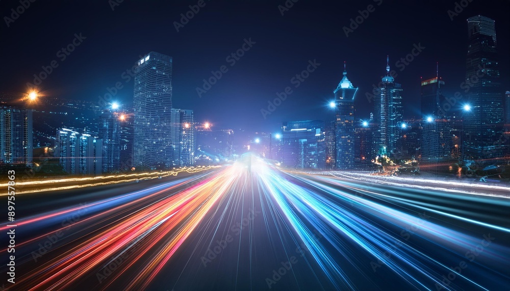 abstract speed of light, light trails background in dark night city abstract speed of light, light trails background in dark night city