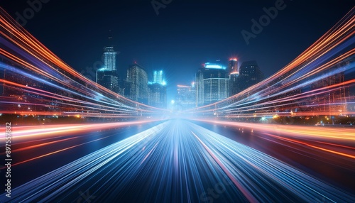 abstract speed of light, light trails background in dark night city