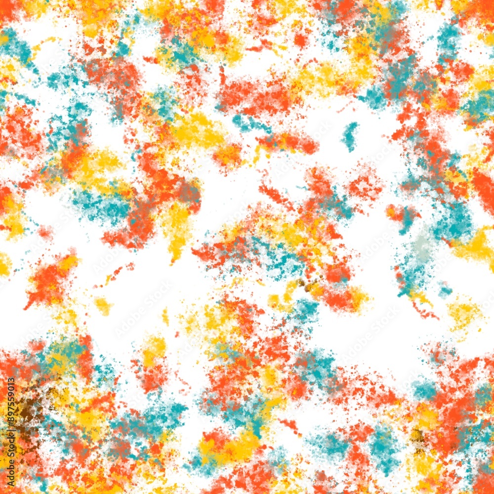 Paint splashes with dotted texture. Bright gold, burning orange, topaz blue and antique bronze colors on the white background. Seamless hand drawn pattern Paint splashes with dotted texture. Bright gold, burning orange, topaz blue and antique bronze colors on the white background. Seamless hand drawn pattern