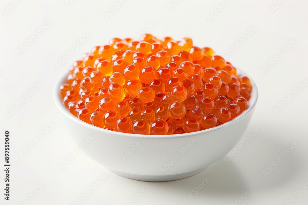 small dish filled with salmon caviar, presented in a minimalist style with a clean, white background small dish filled with salmon caviar, presented in a minimalist style with a clean, white background