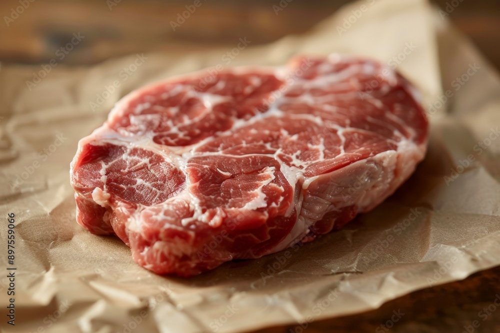 raw pork steak, showcasing its marbling, texture, and natural color raw pork steak, showcasing its marbling, texture, and natural color