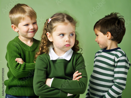 portrait of a jealous kid with a pouting expression and envious gaze