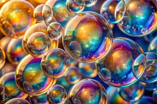 Cluster of soap bubbles close up shot