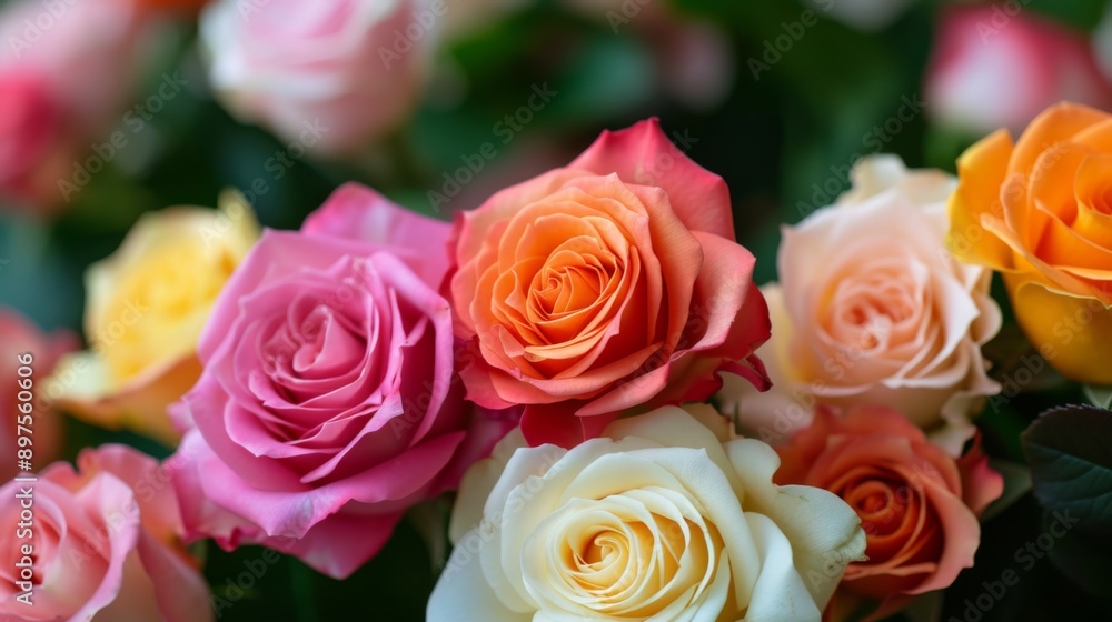 Colorful roses in full bloom, arranged in a beautiful bouquet Colorful roses in full bloom, arranged in a beautiful bouquet