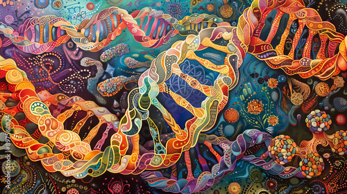 Wallpaper Mural A detailed depiction of the iconic double helix structure, with its twisting strands and base pairs represented by vibrant colors and intricate patterns. Torontodigital.ca