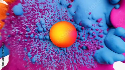 Abstract colorful paint explosion on white background.