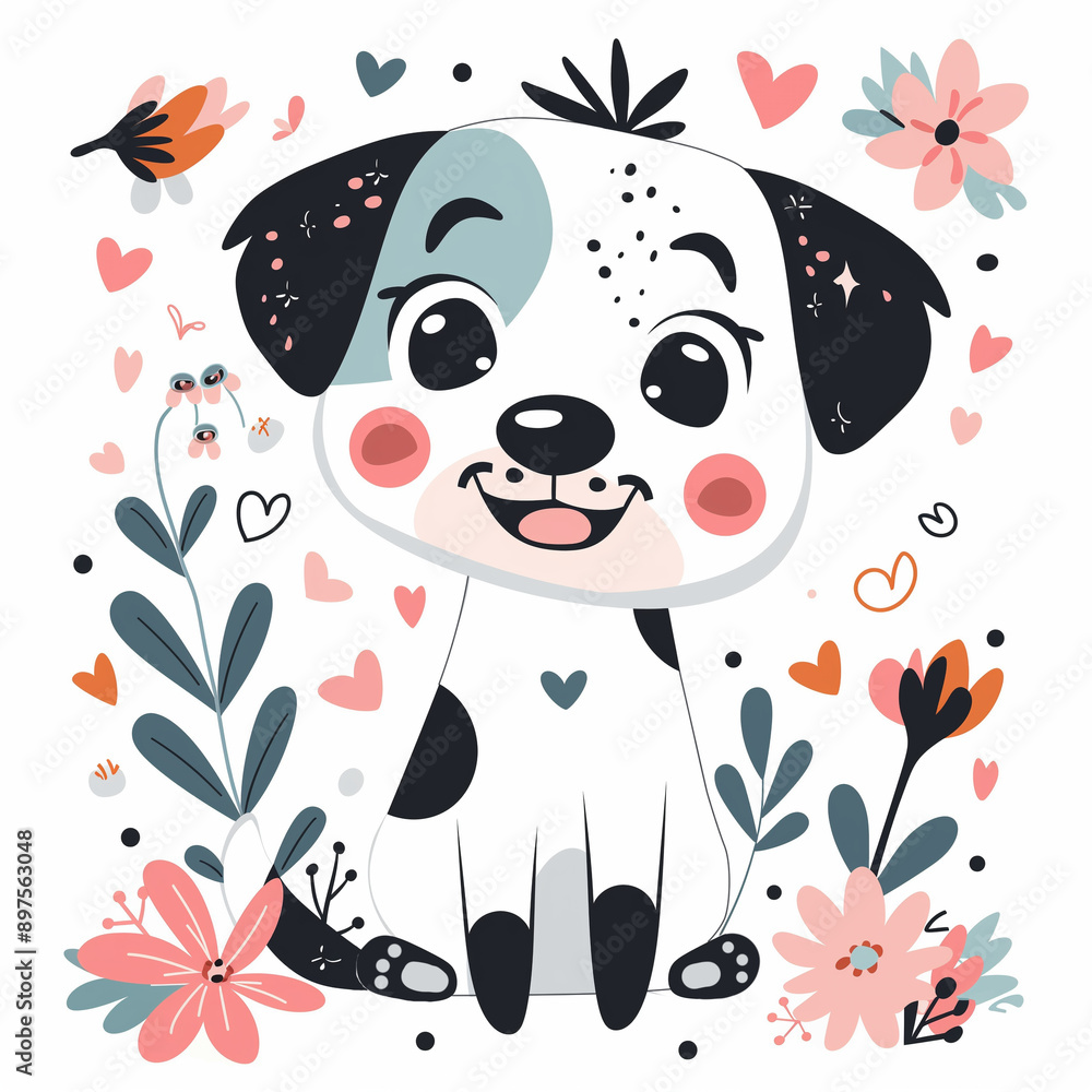 Adorable cartoon flat vector illustration of a dog exuding charm and sweetness.
Adorable cartoon flat vector illustration of a dog exuding charm and sweetness.