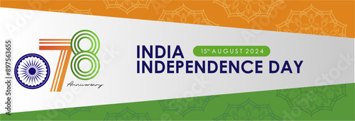 Celebrating 78th India Independence Day 2024 Banner Design with 78th Logo and Decorative Indian Flag Background. 78th Bharat Ganarajya Independence Day 2024 Banner, Poster, Background, Feed, Template.