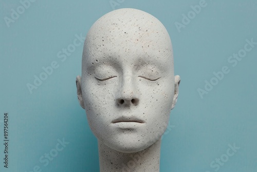 Serene White Mannequin Head on Pastel Blue Background