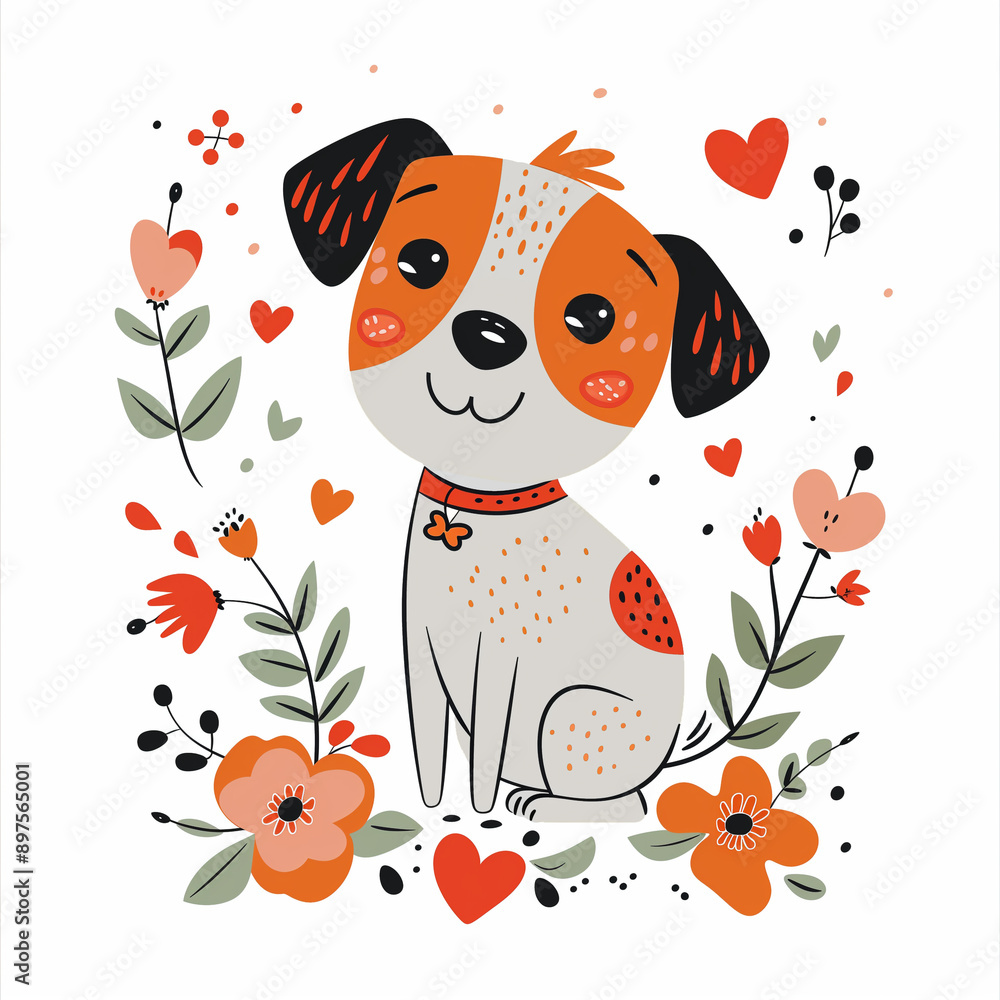 Adorable cartoon flat vector illustration of a dog exuding charm and sweetness.
Adorable cartoon flat vector illustration of a dog exuding charm and sweetness.