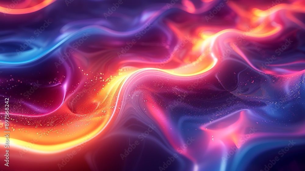 Glowing abstract background with vibrant, neon hues and a glossy, reflective surface that captivates with dynamic and eye-catching colors. Watercolor style, high resolution Illustration, in the style Glowing abstract background with vibrant, neon hues and a glossy, reflective surface that captivates with dynamic and eye-catching colors. Watercolor style, high resolution Illustration, in the style