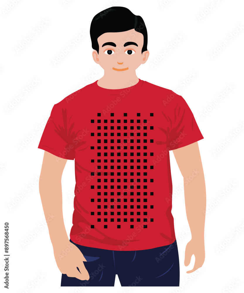 Fototapeta premium T-shirt With a Black Square Pattern Design, Unisex T-shirt Design.