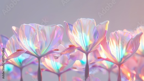 A field of delicate, glowing roses, each bloom showing a spectrum of colors, with copy space, high-resolution photo, realistic photo, hyper realistic